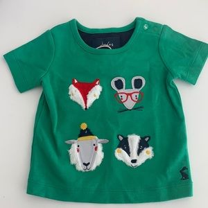 Joules Green Embroidered Animal Tee